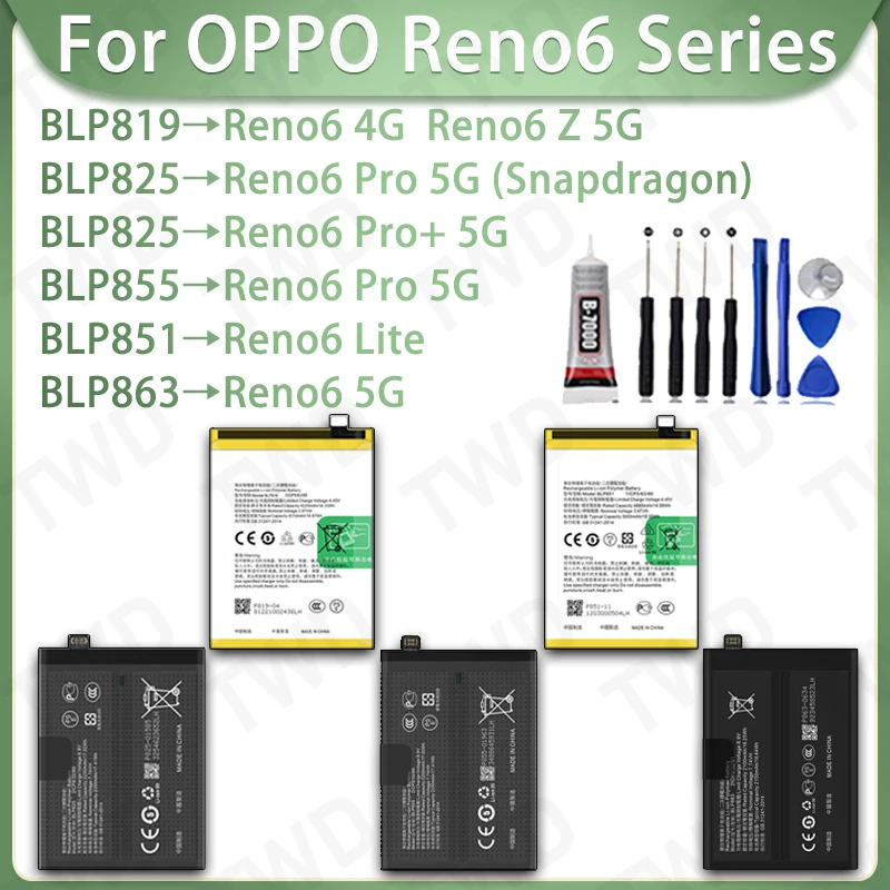 

High Quality Green Cycle Lithium Battery For OPPO Reno6 Series Reno6 5G Reno6 Lite Reno6 Pro 5G +Free Tools
