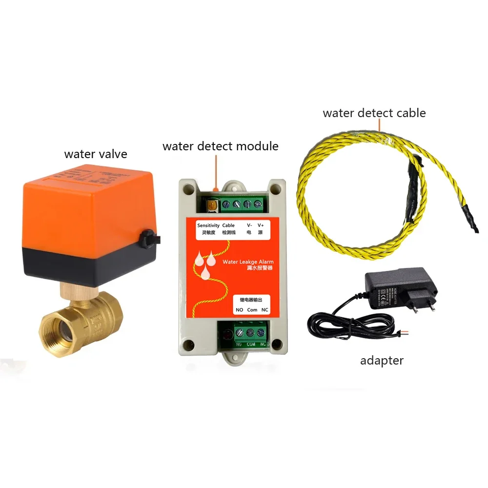 

1Set 12Vdc Water Leakage Module with 1-50M Cable Cut Off Valve NC/NO Relay Output for GSM Alarm System Water Leaking Sensor