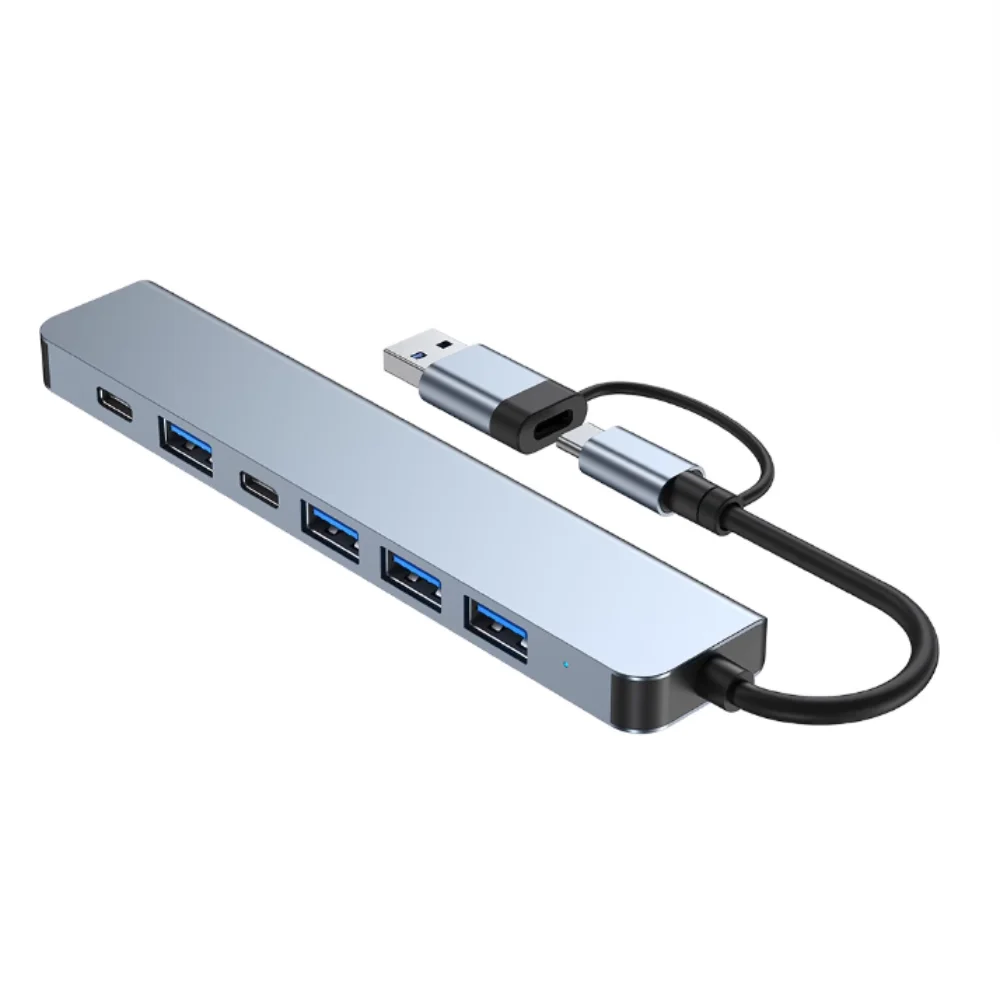 Hub dock di espansione da 1 a 7 tipo C Splitter multiinterfaccia Splitter USB 7 in 1 Docking station multifunzionale grigia di tipo C