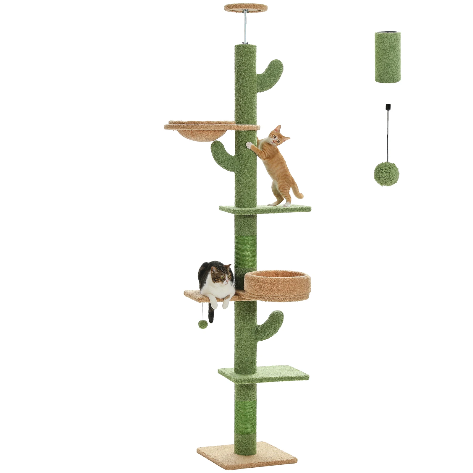 

Adjustable Height Cactus Cat Tree Tall Cat Tower with Hammock Scratching Post Cat Scratcher Kittens Jumping Platforms Cat Toys