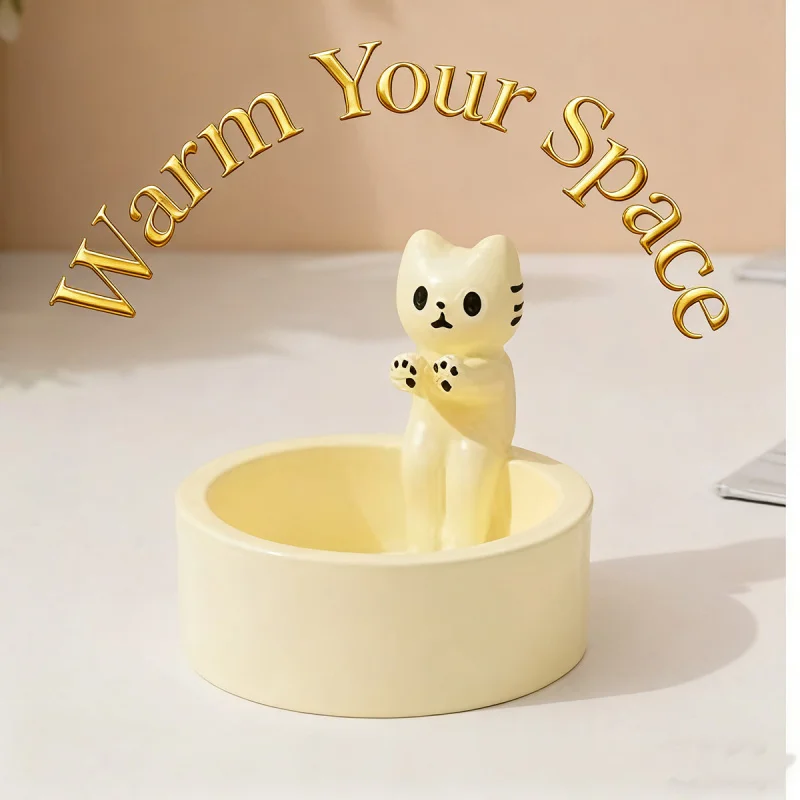 Cute Cat Desktop Candle Holder，Kawaii Resin Tea Light Holder，Home Decoration，Bedroom/Living Room Cute Cat Candle Display Stand，I
