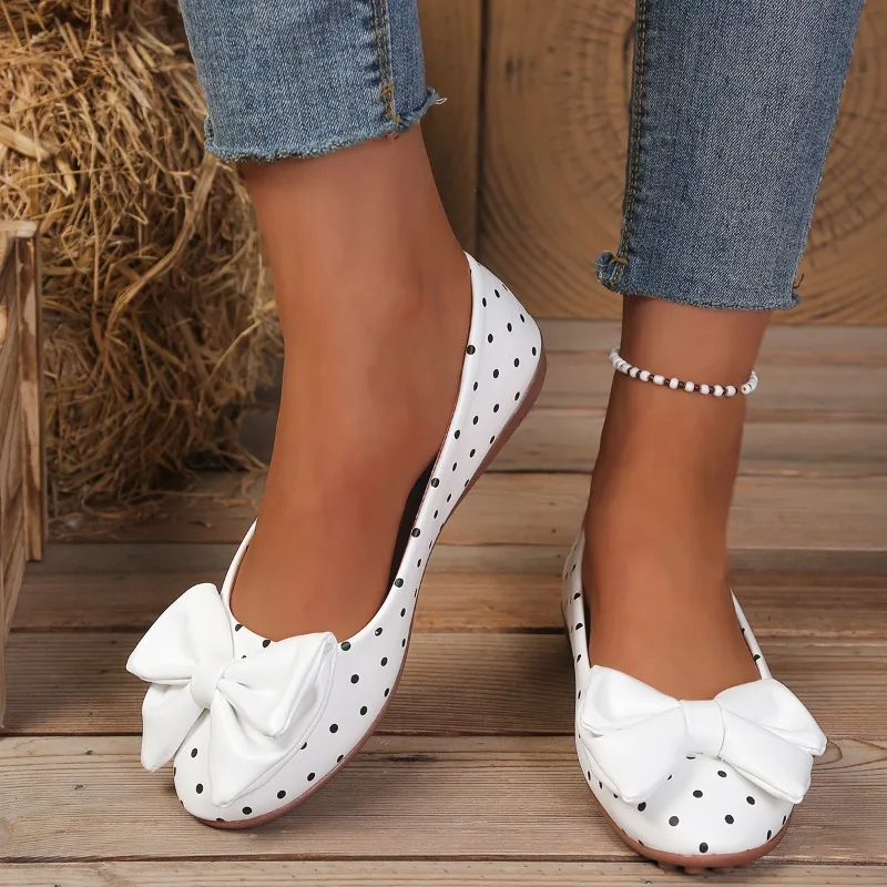 Korean Style Butterfly Knot Slip-On Casual Shoes Women's Spring Autumn New Large Size Leisure Bean Bean Shoes Low Heel Round
