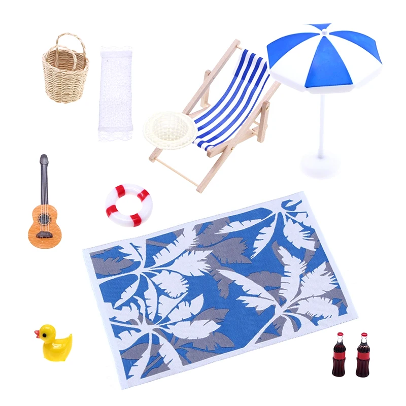 1 Set Mini Sunshade Umbrella Deckchairs Summer Beach Micro Landscape Dollhouse Fairy Garden Decoration DIY Accessories