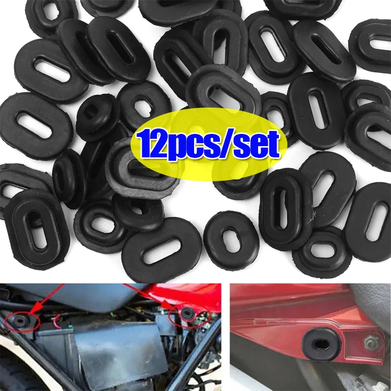 Anello di tenuta in gomma nera Guarnizione carenatura Bullone Anello di fissaggio Anello in gomma Copertura laterale del corpo Anello di tenuta in gomma Parti esterne del motociclo 12 pezzi