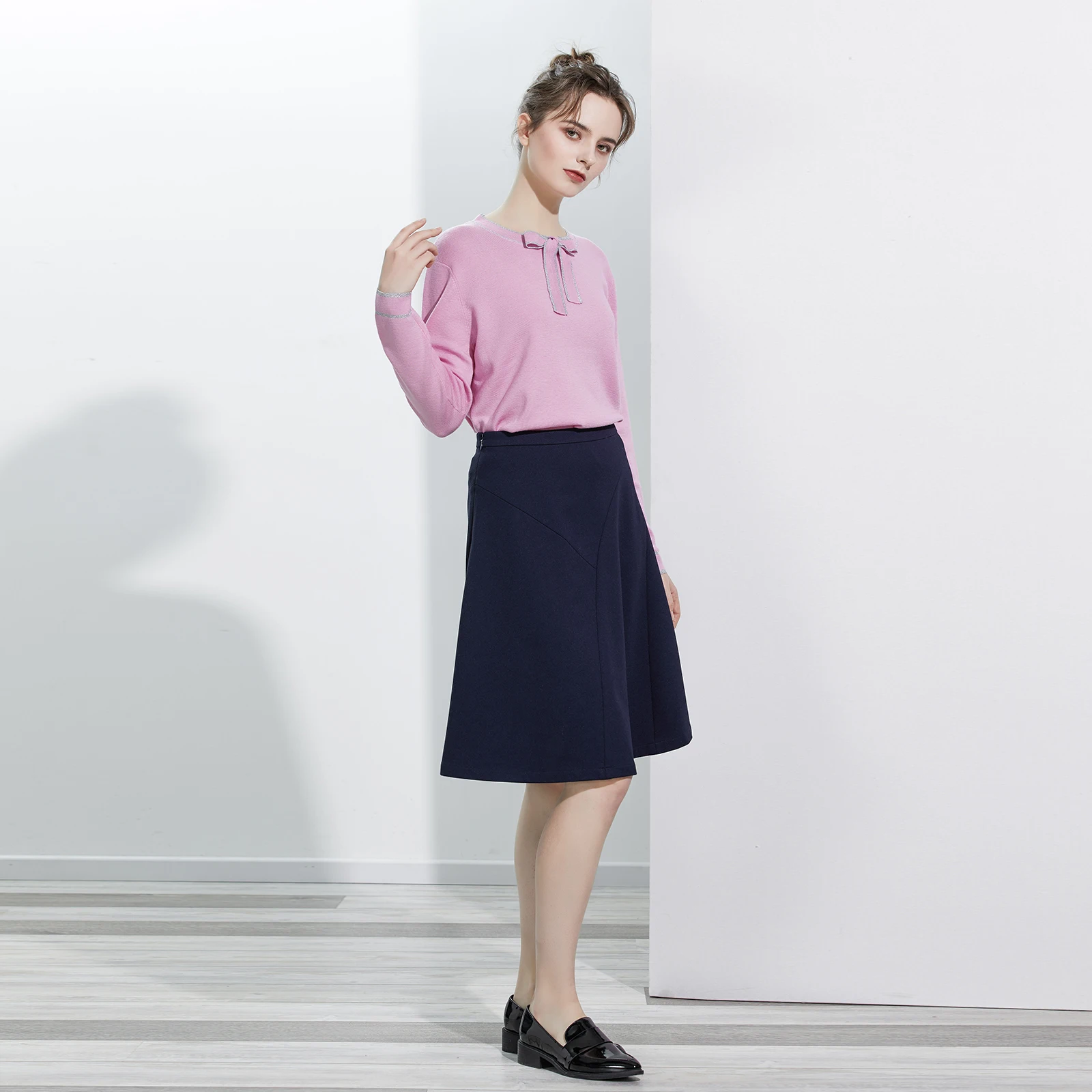 

3D Tailoring A-Line Skirt G-ZEN COLLECTION Spring Mid-Waist Design Viscose Nylon Spandex Blend Skirts