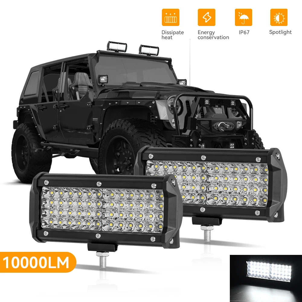 7-дюймовая рабочая световая панель 144 Вт Combo 4x4 Внедорожная фара для автомобиля, мотоцикла, трактора, лодки, квадроцикла, внедорожника, лампа Spot Flood Beam Bar