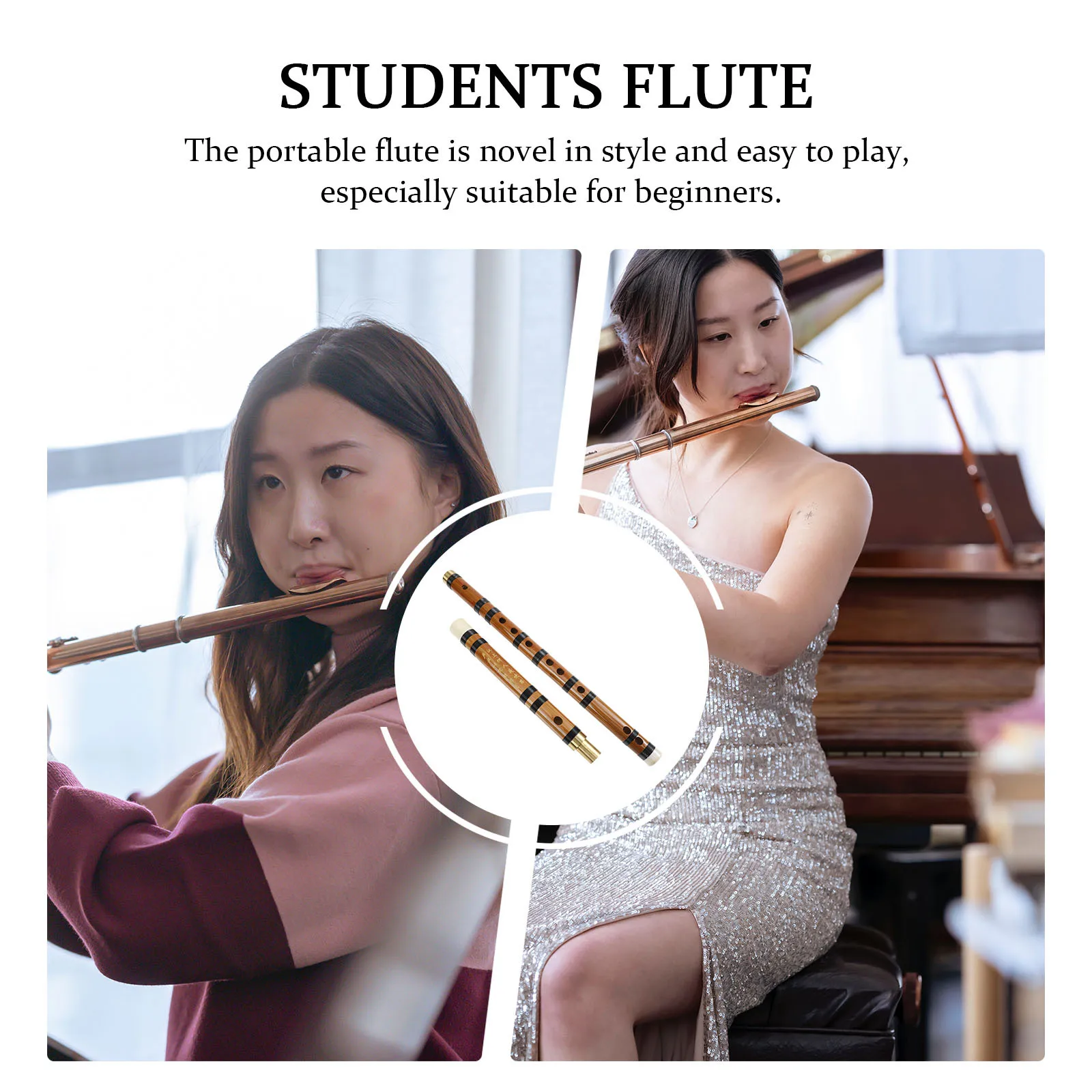 

1set Bamboo Flute Instrument Detachable Design D Key Portable Chinese Traditional Dizi For Beginners Adults Practice Lightweight