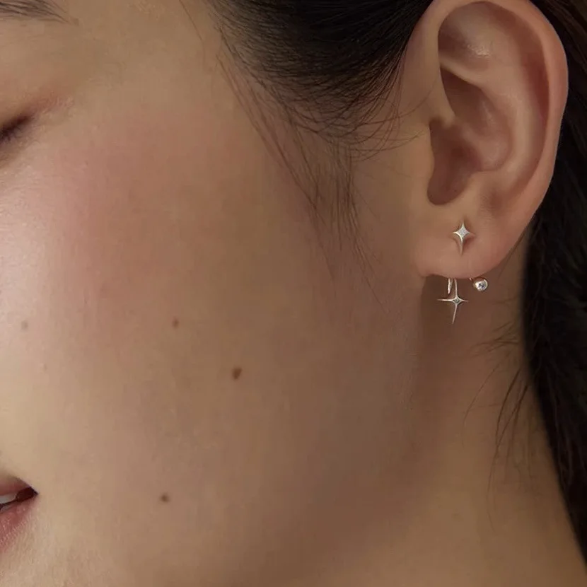[Cciris.Com] S925 Silver Four Point Star Earrings Nickel Free Lead Safe Hypoallergenic Minimalist  Dainty Jewelry for Women