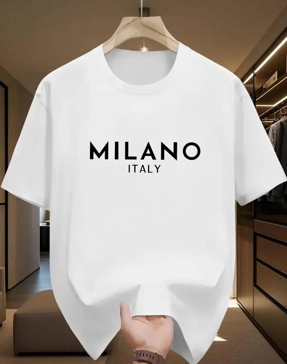 Latest Model - Italian Style Milan Letter Print Men's Short-Sleeved Pure T-Shirt Top 100% Cotton Trendy Y2K Short-Sleeve