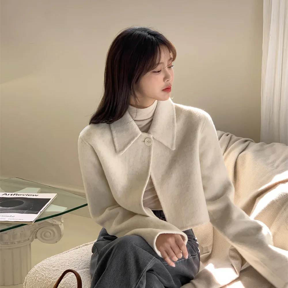 

Женское шерстяное пальто Ele ort с одной пуговицей, свободного кроя, универсальное, для невысоких, на пуговицах, для деловых поездок и повседневной носки