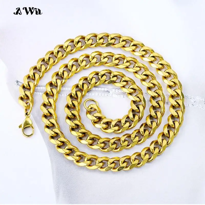 Cuban Link Chain Stainless Steel Necklace Waterproof 18 K Gold Plated Punk Men Women Black Silver color Jewelry DIY Accessories