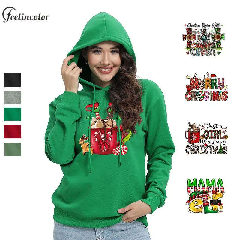 

Christmas Tracksuit for Women Winter Hooded Pullover Couple Sweatshirt Xmas Party Hoodies Female Clothes Holiday Streetwear