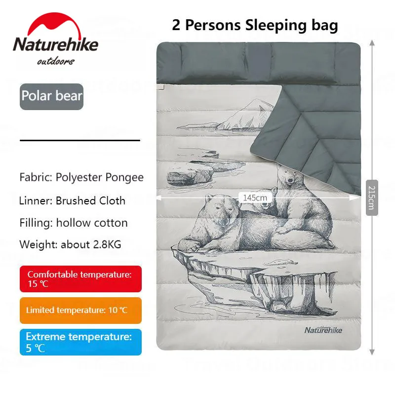 

Naturehike Outdoor Sleeping Bag Cotton 2 Persons Camping Aldult Sleeping Bag Warm Waterproof Portable Couple Quilt With Pillow