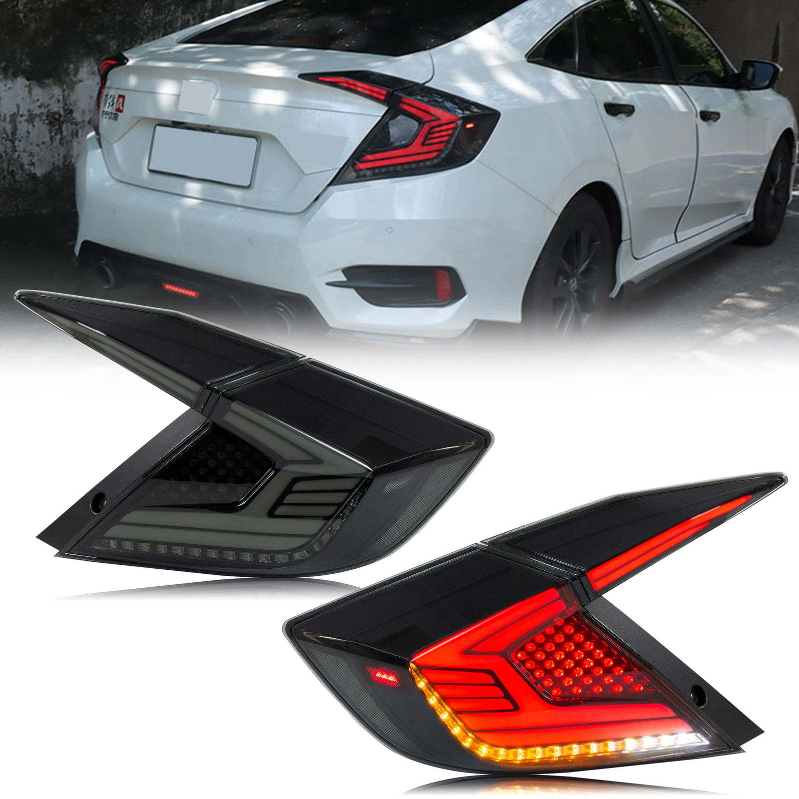 

LED Tail Lights Assembly for Honda Civic 2016-2021 Sedan Sequential Sequential Turn Signal Trunk Rear Brake Lamps Assembly