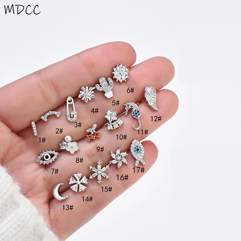 1Piece 6mm Mini Small Size Earrings for Little Girl Gifts Single Pin Flower Moon Eye Piercing Stud Earrings for Women