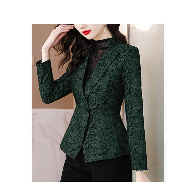 2023 Women\'s New Blazers Coat Fashion Vintage Printing Long-sleeve Korean Version Slimming and Reducing Age Slimming Top jackets