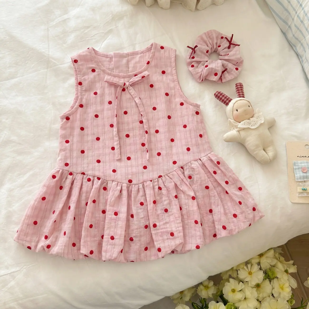 

Send The Headband! New Girls' Pink Polka Dot Dress, Summer Sweet Princess Dress, Sleeveless Vest Dress, Baby Girl