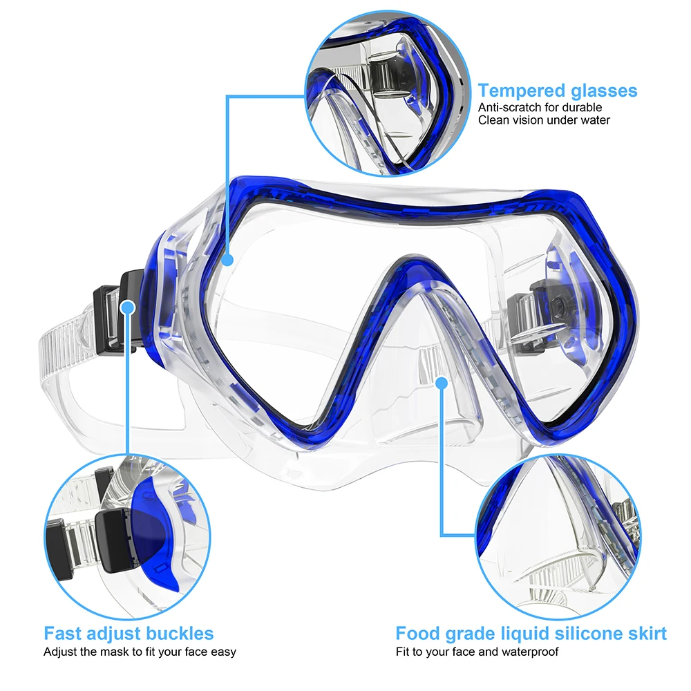 Snorkeling Diving Mask for Men Women Big Frame Diving Goggles Scuba Snorkel Swimming Mask Tempered Glass Swim Goggles