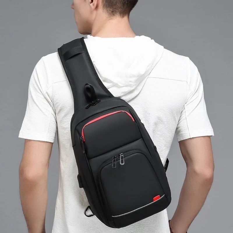 Cool Man Anti Theft Crossbody Bag with USB Charging Chest Pack Large Capacity Lightweight for Short Trip Gym Sports Motorbike