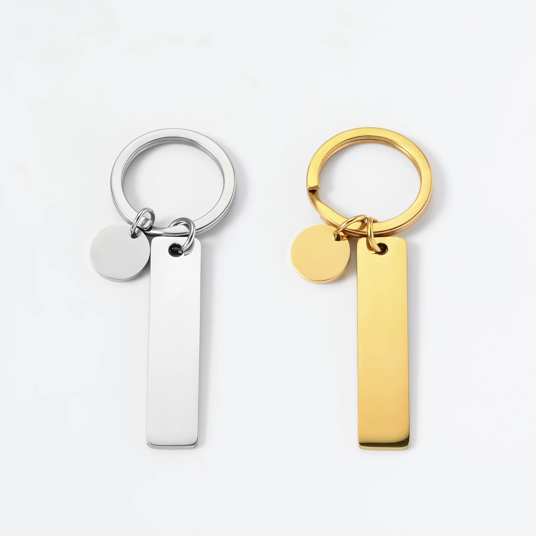 

10Pcs Stainless Steel Rectangle Round Keychain Mirror Polish Blank ID Dog Tag Key Chain for DIY Bag Car Key Accessories