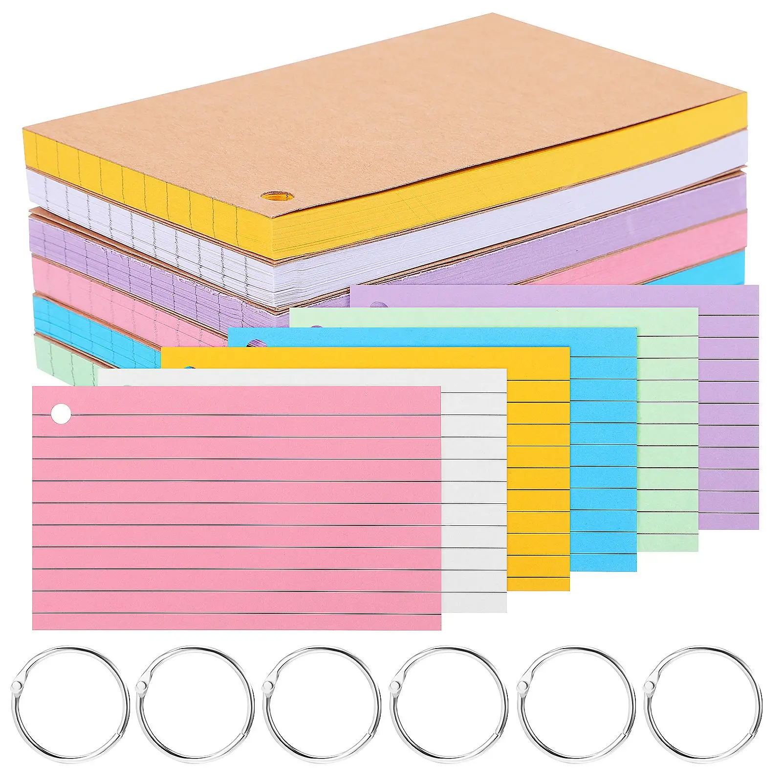 6 Pcs Index Cards Flash Cards With Rings Note Cards Lined Flash Cards Small Index Cards Lined Flash Cards For Learning Studying