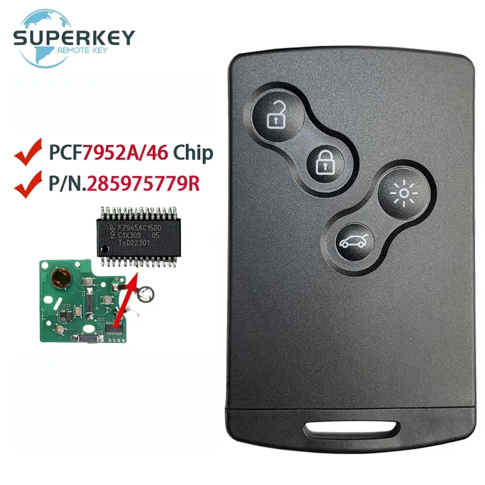 

433MHz PCF7952A 46 Chip For Renault Megane III Fluence Laguna III Scenic 2009-2015 Smart Card Car Key Hands Free Keyless