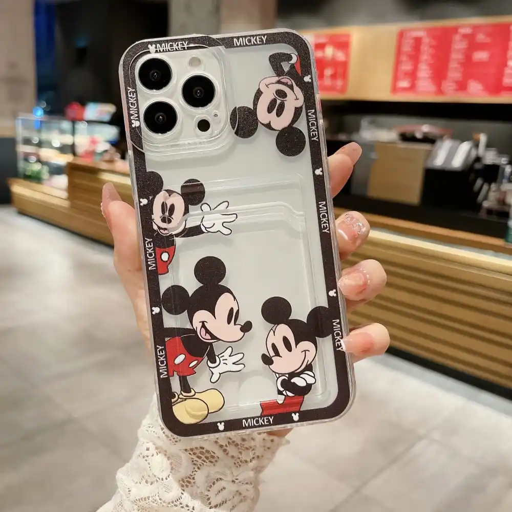 Cute Cartoon Anime Minnie Mouse Phone Case for IPhone 11 12 13 14 15 Pro Max X XR XS 7 8 Plus Soft Tpu Wallet Cover Card Holder