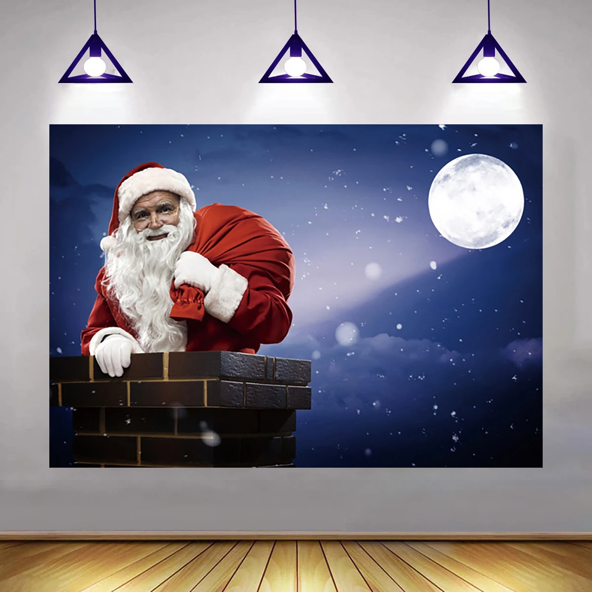 10x8ft Christmas Eve Merry Xmas Santa With Present Window Chimney Background Backdrop Photography Banner Festival Decorations