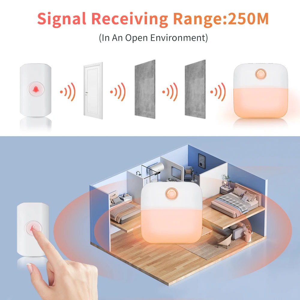 Imagem -04 - Sectyme-campainha sem Fio Inteligente Impermeável 250m Remoto Smart Door Bell Night Light Chime Home Bem-vindo