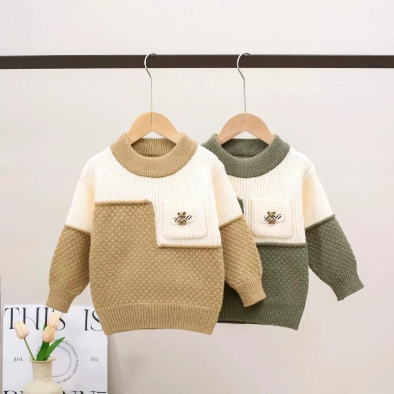 

Boys Woolen Sweater Crochet Cotton Windbreak 2025 Dazzling Warm Thicken Autumn Winter Pullover Plus Size Children's Clothing