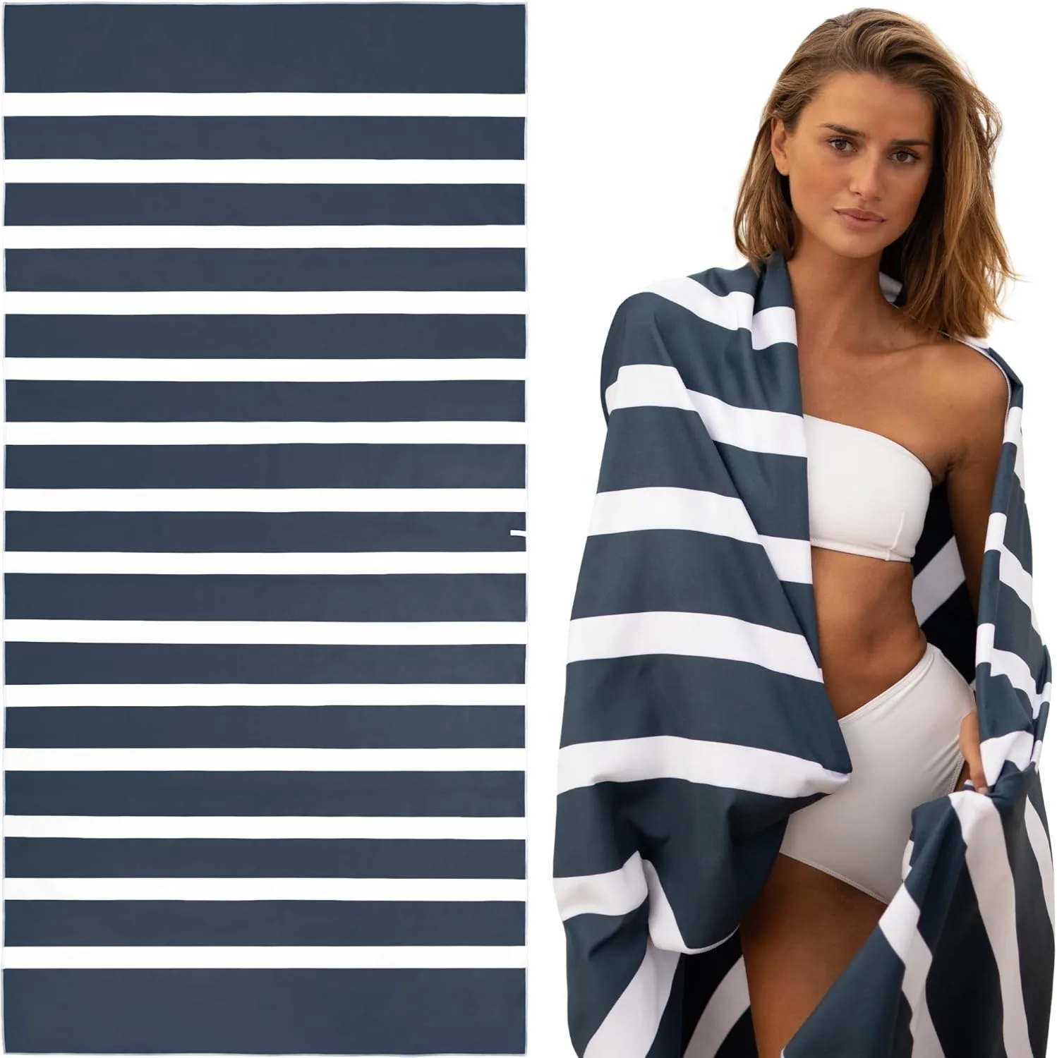 Beach Time in Style: Navy and White Striped Beach Towel! Suitable for towels, bath towels, beach towels