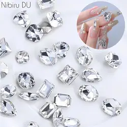 10Pcs Large Nail Crystal White Jewelry Pointed Bottom Charm Diamond Decorations Luxury High Transparency Manicure Ornaments