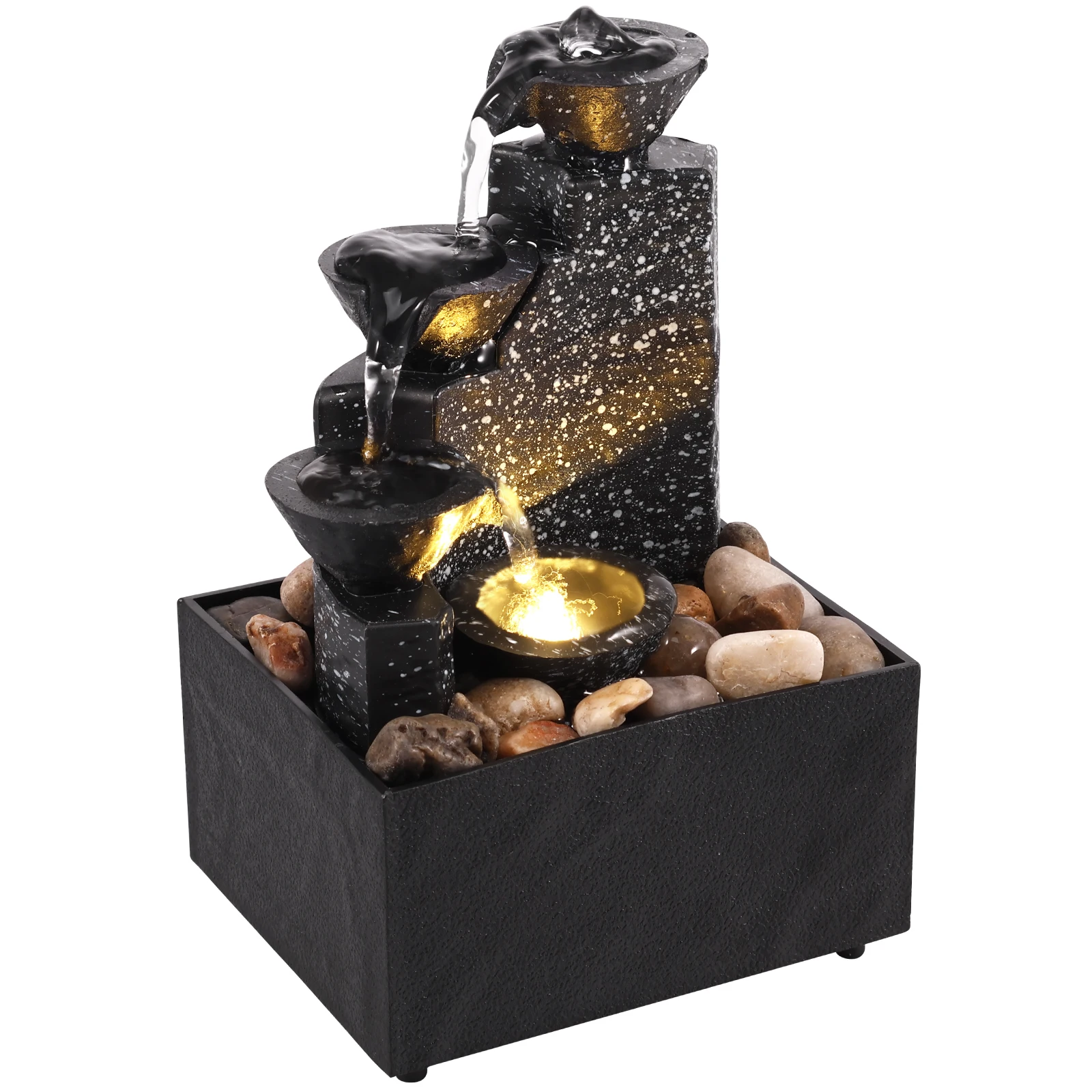 NONE Tisch-Wasserfall, Heimdekoration, Entspannung, Meditation, Desktop-Brunnen mit weichen Lichtern, fließendes Wasser, Ornamente, Muttertagsgeschenke 7