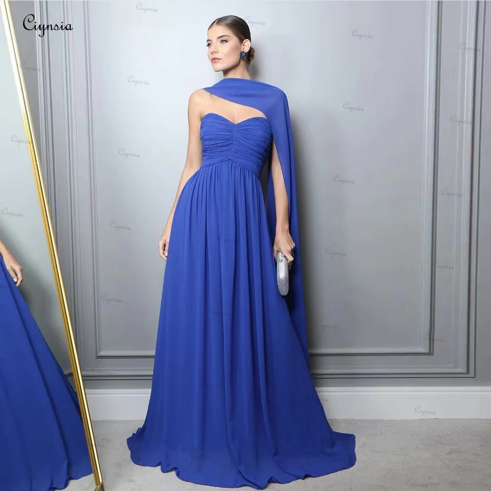 

Ciynsia Royal Blue Chiffon Formal Dresses For Women 2023 Elegant Evening Gown A-Line Sweetheart Dubai Prom Vestidos De Fiesta