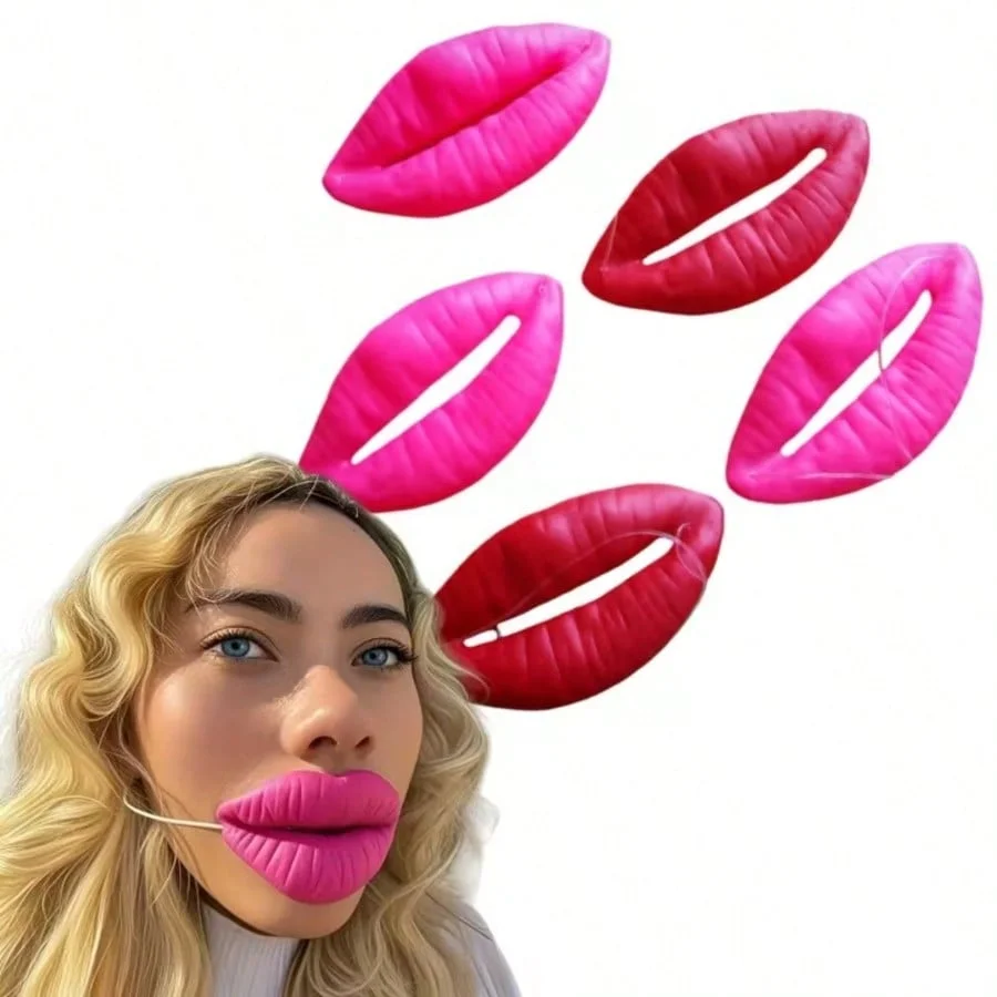 Thick, large mouth prop; bright red, sexy lips prop; funny costume party prank toy; prank item; funny face covering; April Fool'