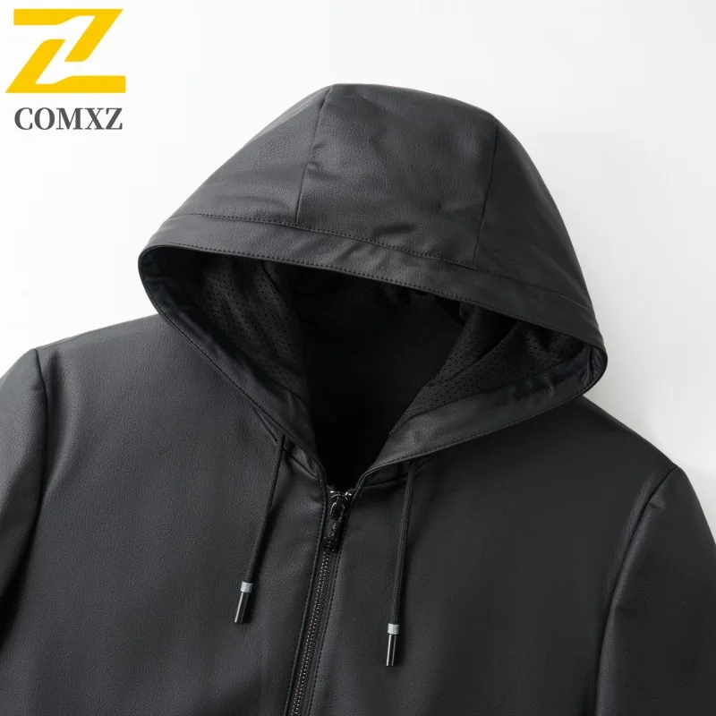 Autumn Mens Leather Jacket 2025 New Casual Loose Fit Hooded Coat Stylish Trendy Wear Premium Comfort Lightweight Leather Coats