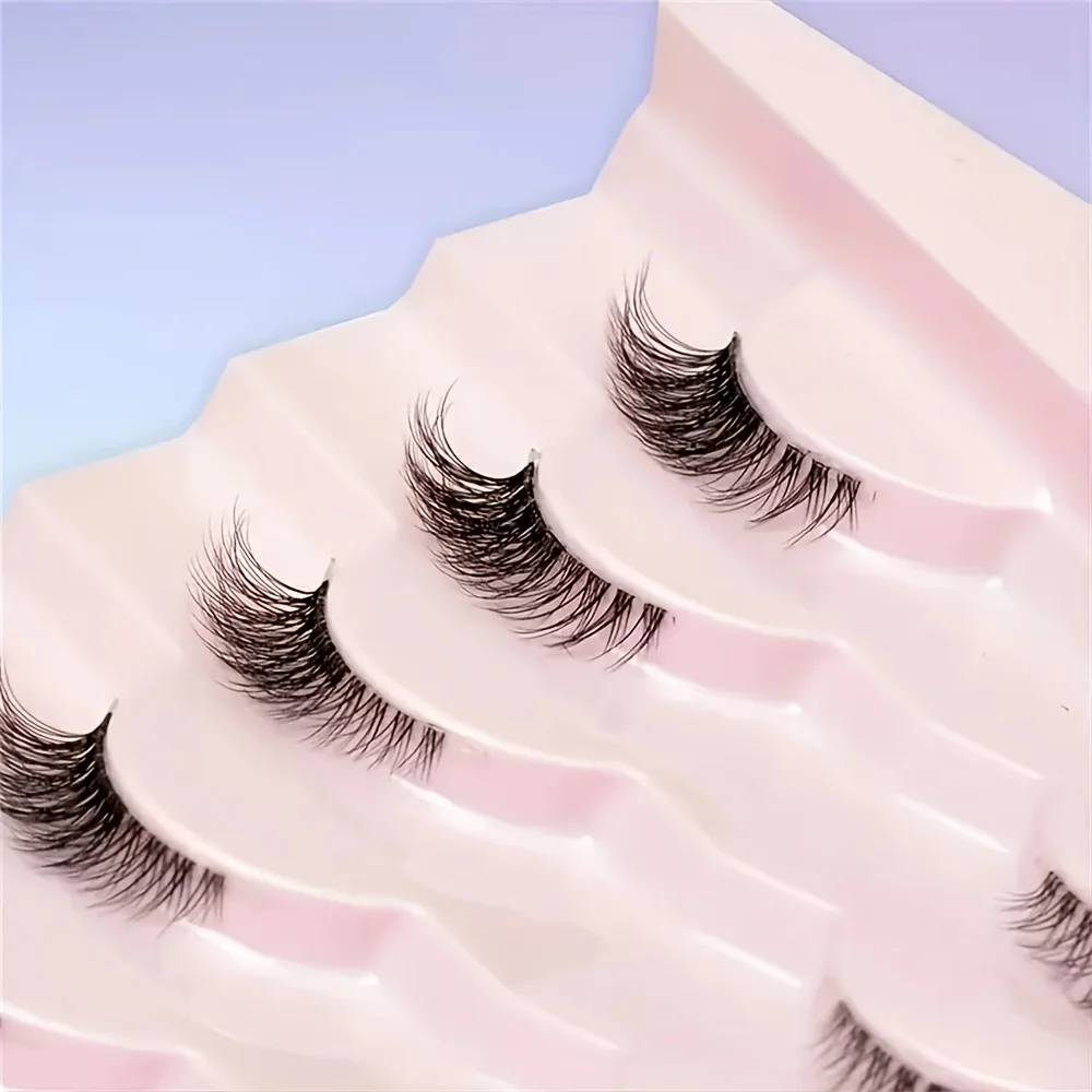 7 Pairs of Half-Mink Cat Eye Transparent Stem Eyelashes, Extended Natural Half-Eye Style, One-Piece