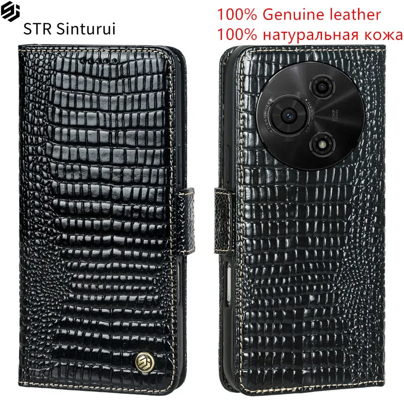 

STR 100% Genuine leather lizard grain card Slot Wallet Cover For TCL 50 5G 60 SE LE XE NxtPaper 60R 503 501 502 Flip phone Case