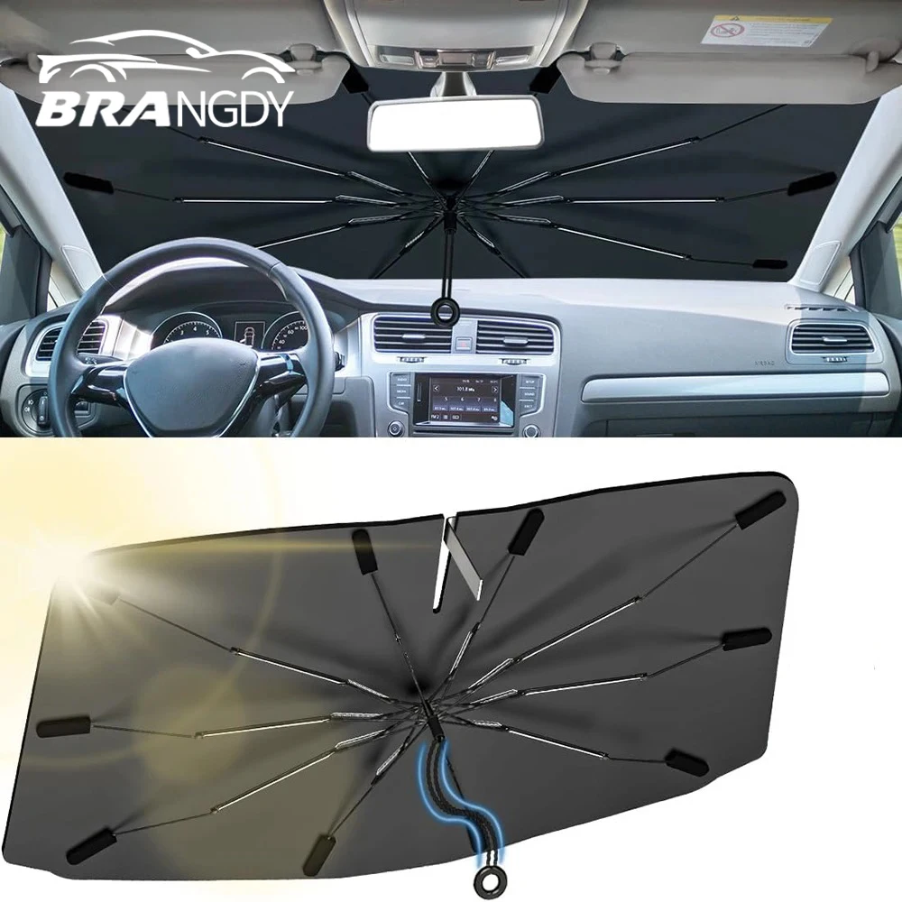 Car Front Windshield Sun Shade with Pull Cord 2024 Car Umbrella Front Windshield Sun Shades Cover for Car