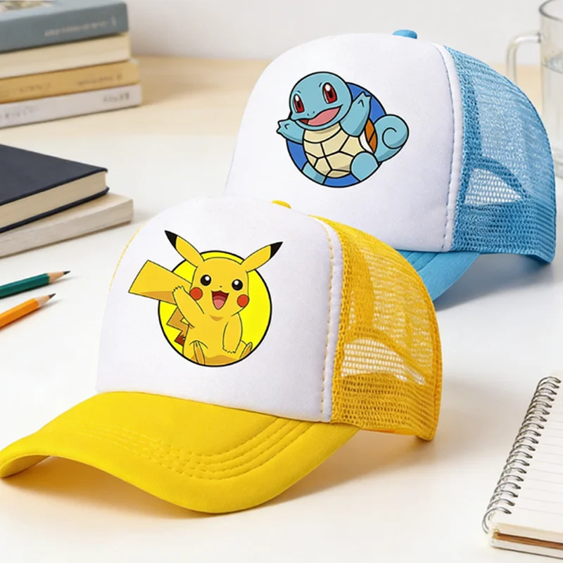 Бейсбольная-кепка-с-изображением-покемонов-мультяшная-аниме-кепка-с-Чармандером-Пикачу-Сквиртлом-летняя-регулируемая-дышащая-сетчатая-кепка-подарок-на-день-рождения