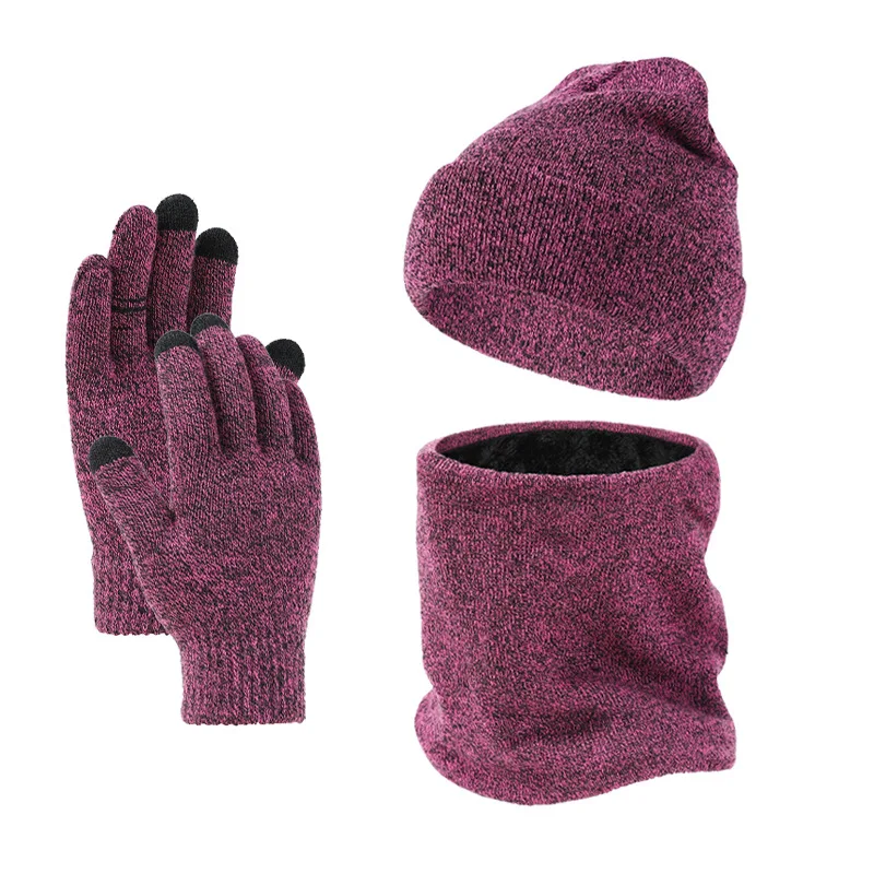 Men Winter Knit Beanie Hat Neck Gaiter Touch Screen Gloves 3Ps Set Fleece Lined Thick Outdoor Cycling Cold Weather Accessories