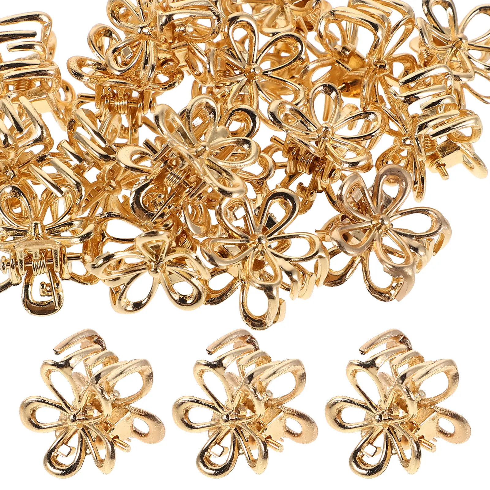 

20Pcs Golden Flower Hair Clips Mini Metal Floral Hairpins Tiny Claw Clip for Women Elegant Daily Wear Hair Accessories