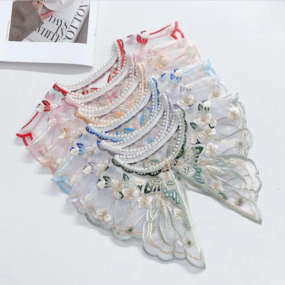 Китайский вышитый детский искусственный воротник с бабочкой и цветком, универсальный накладной воротник, высокое качество, искусственный воротник с жемчугом для девочек