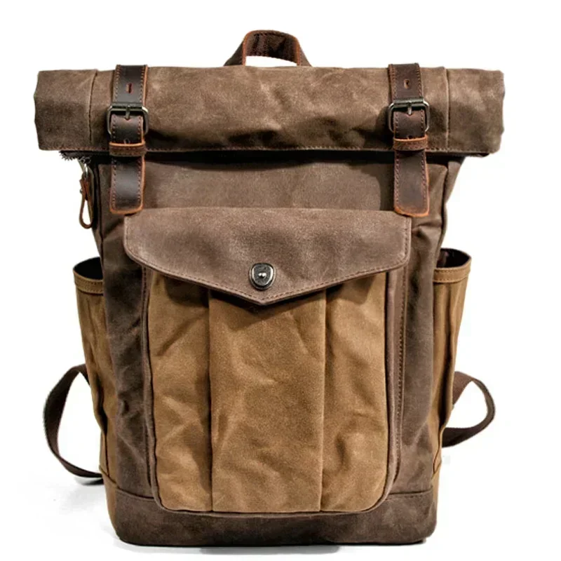 Luxury Vintage High Quality Canvas Backpacks for Men Oil Wax Leather Travel Backpack Large Waterproof Daypacks Retro Bagpack