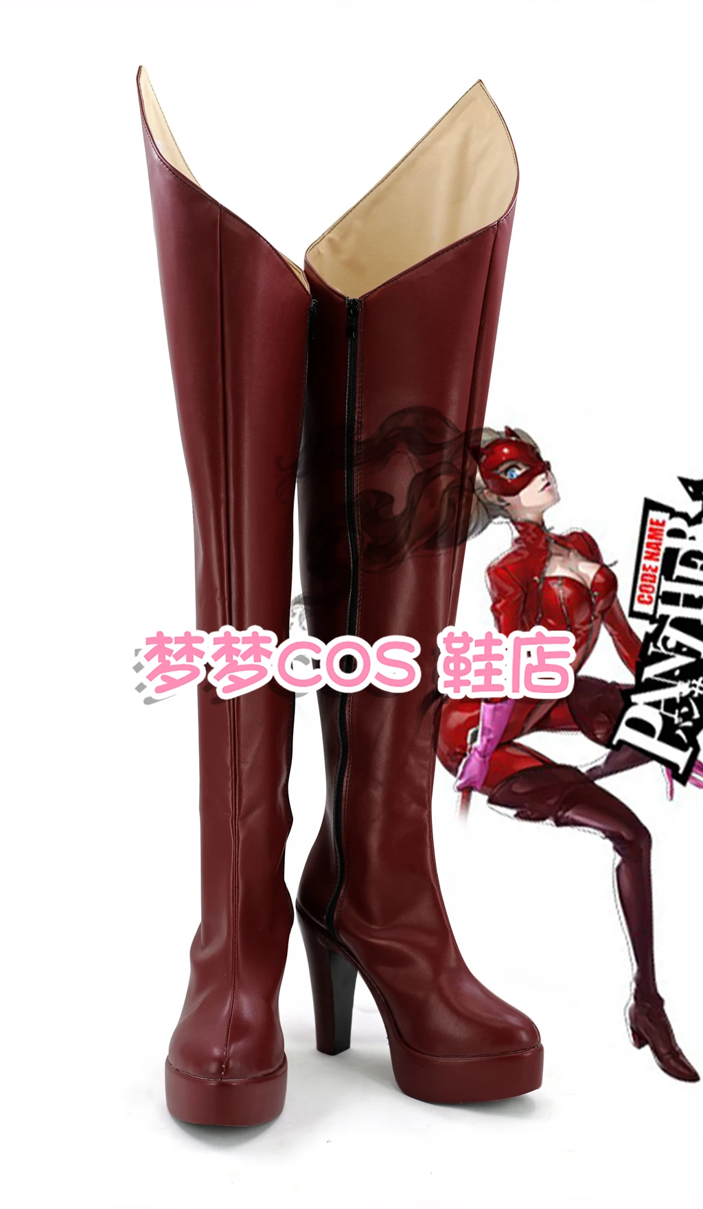 

P5 PANTHER Anne Takamaki Cosplay Shoes Boots Game Anime Halloween Red PU Leather Boots