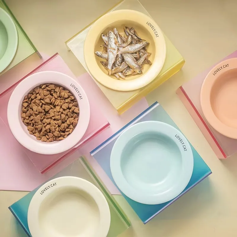 

8Colors Cat Bowl Elevated High Foot Small Dog Bowl Neck Protector Pet Feeding Dessert Snack Dish Plate Pet Food Water Dog Bowls