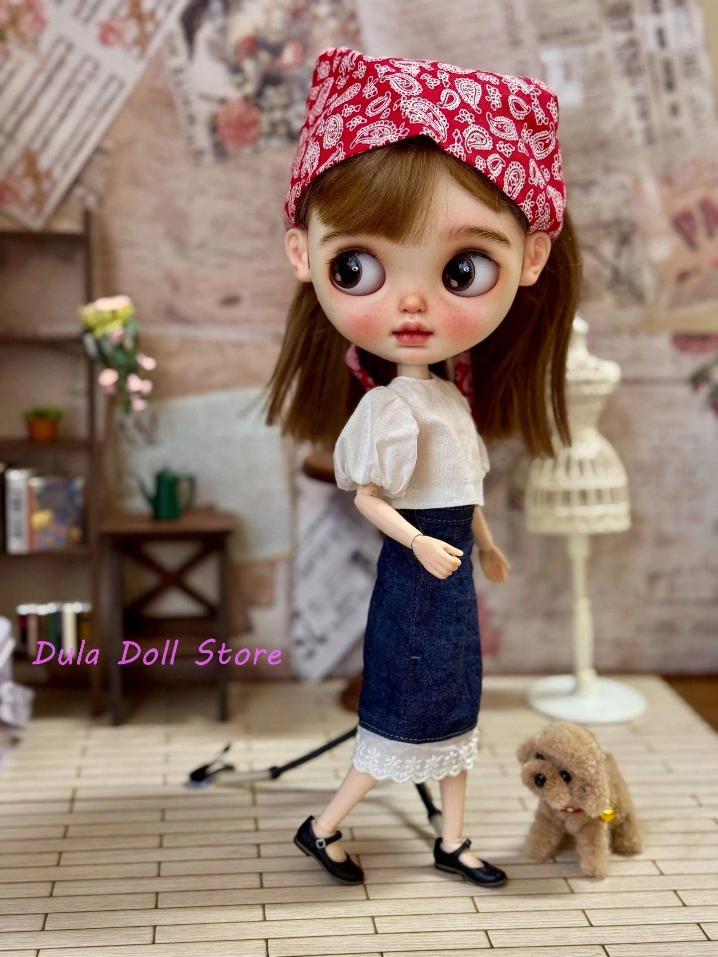 

Одежда для кукол Dula Doll: ретро-рубашка и джинсовая юбка с кружевом для Blythe, Landoudou, Landazz, ob24, ob22, Licca 1/6.