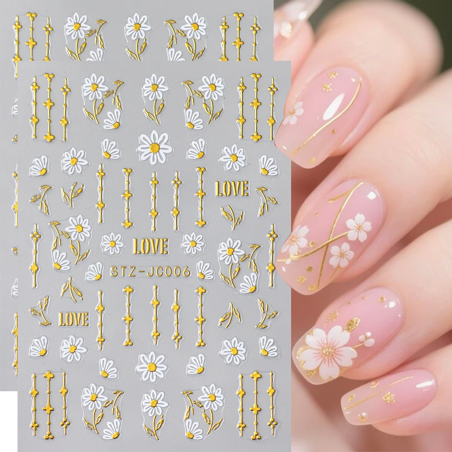 Adesivi per nail art con fiore margherita Linee francesi abbronzanti Fiore di giglio Girasole Design Decalcomanie per unghie autoadesive per San Valentino
