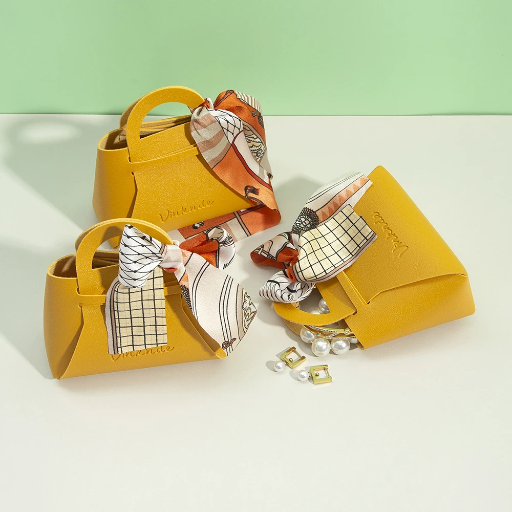 Leather DIY Jewlery Pouches Custom Logo Print Birthday Party Candy Packaging Baby Shower Wedding Favors Gift Bag Yellow