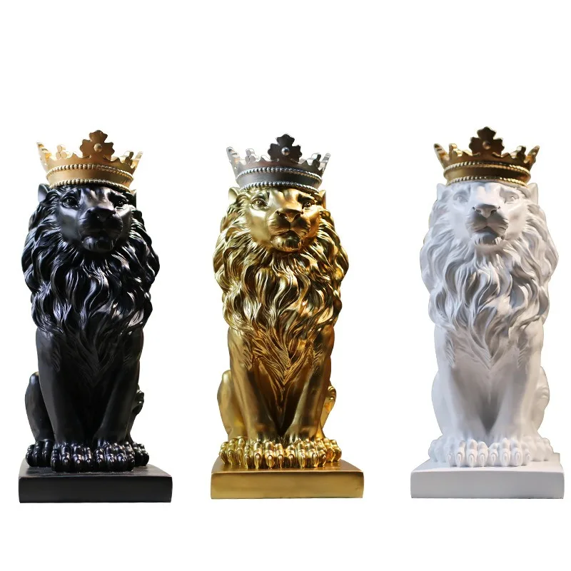 Simple Crown Lion Statue Handicraft Decorations Christmas Decoration Sculpture Escultura Home Decor Accessories for Living Room